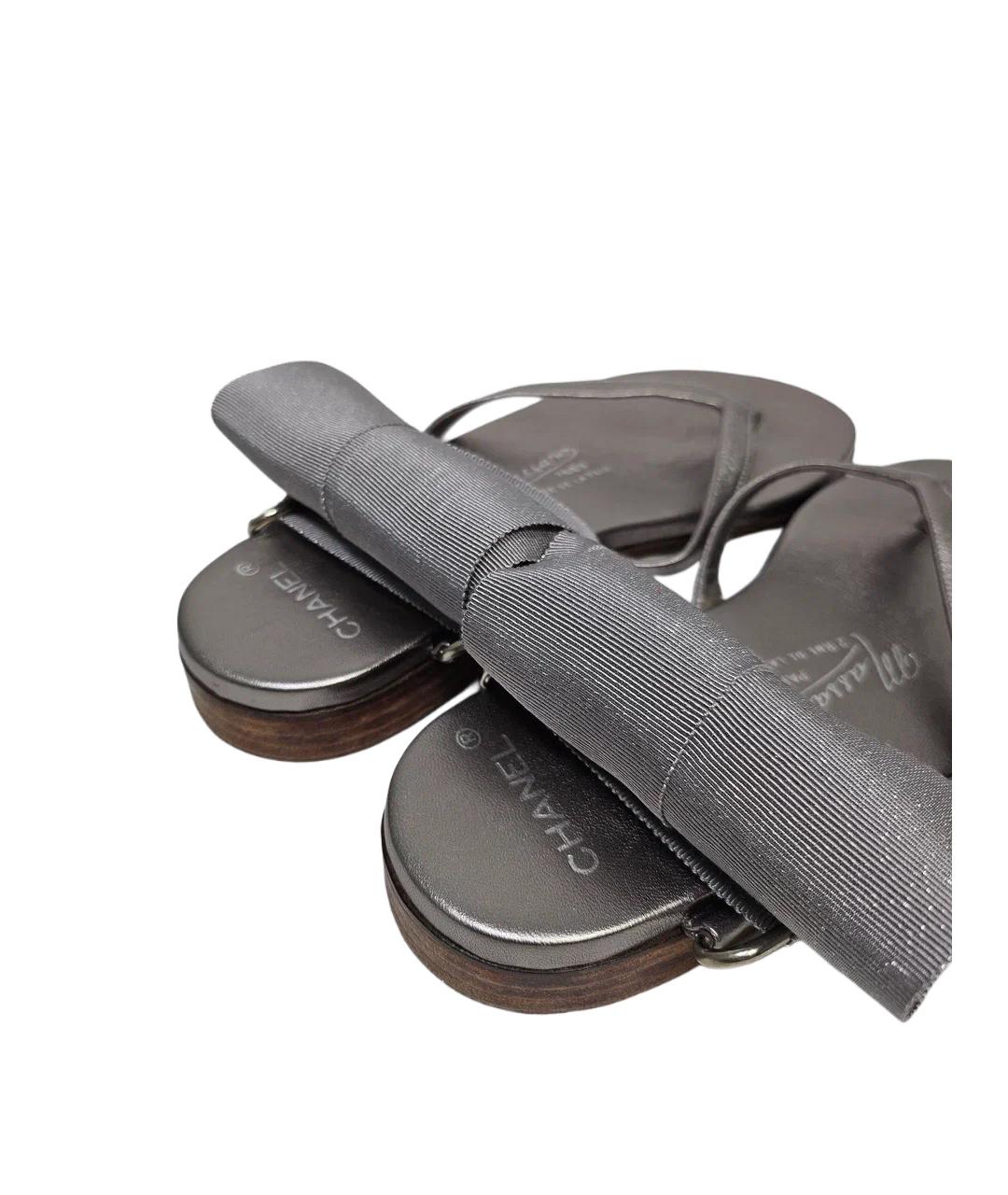 CHANEL Серебряные кожаные сандалии, фото 5