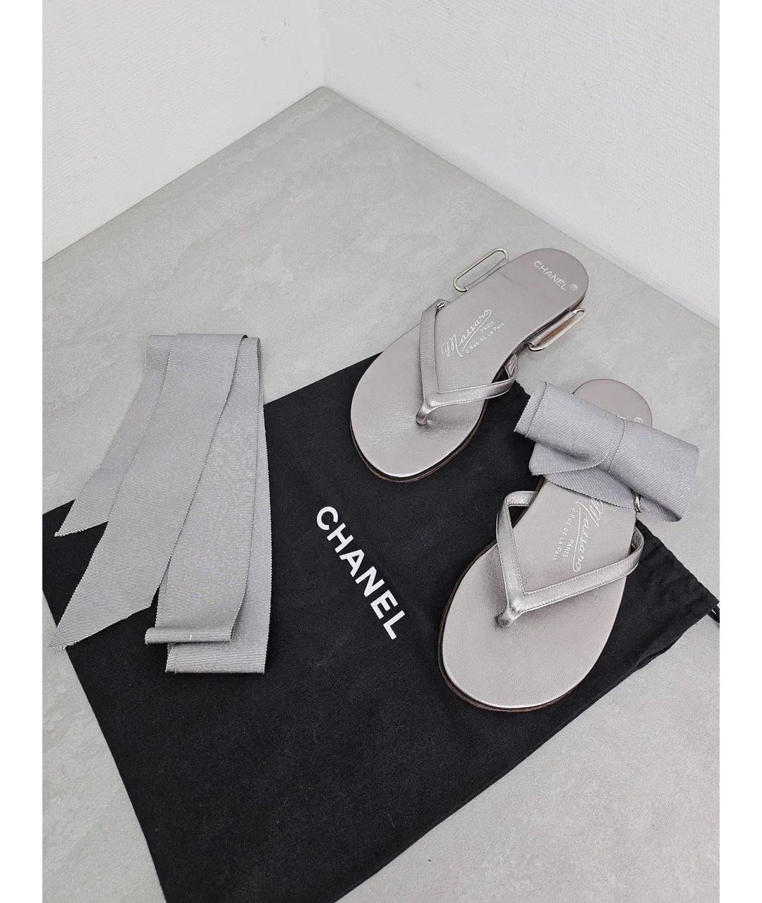 CHANEL Серебряные кожаные сандалии, фото 7