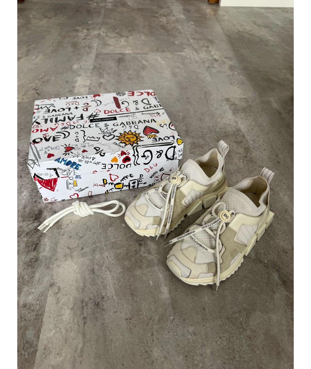 DOLCE&GABBANA Бежевые текстильные кеды, фото 2