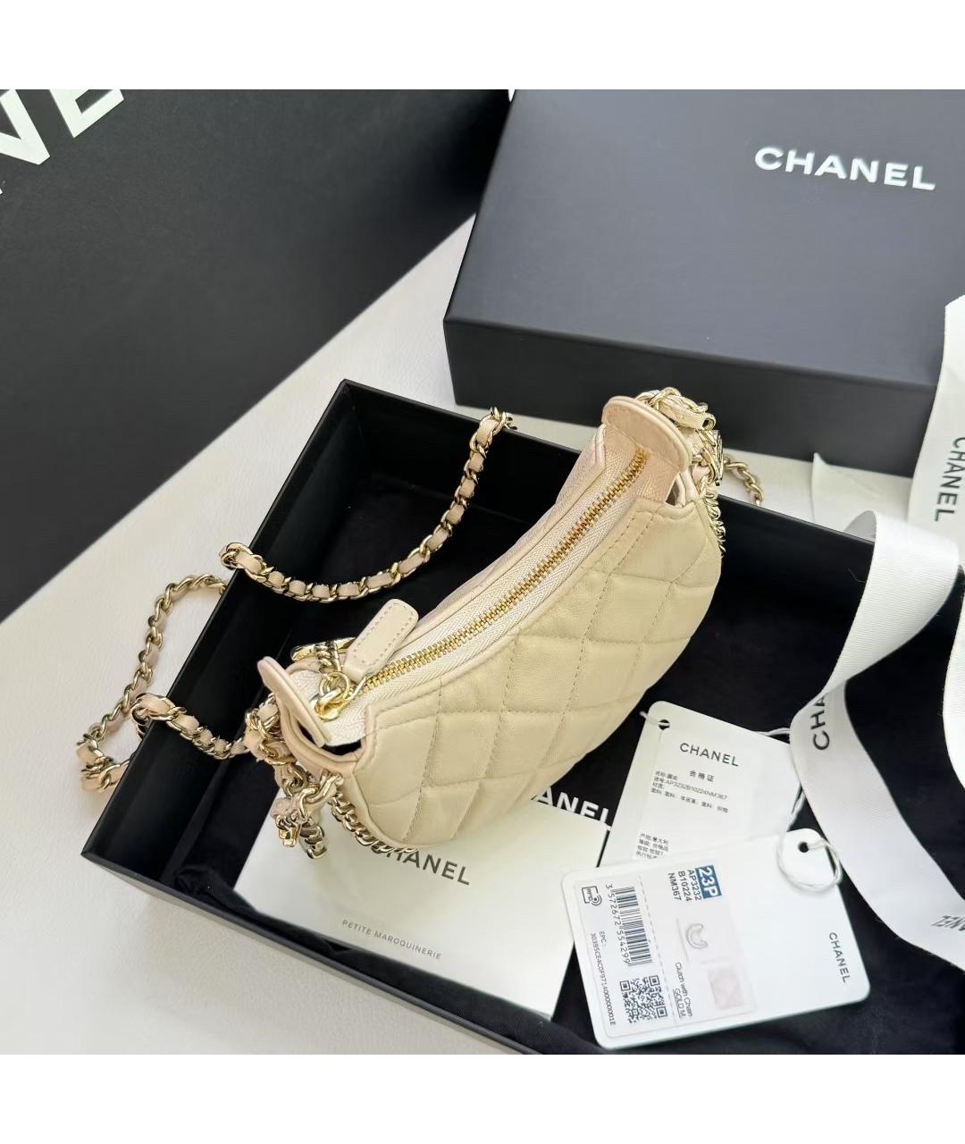 CHANEL Бежевая кожаная сумка через плечо, фото 6