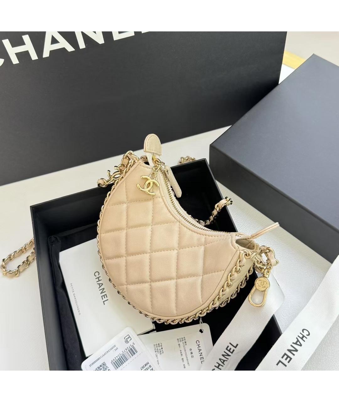 CHANEL Бежевая кожаная сумка через плечо, фото 3