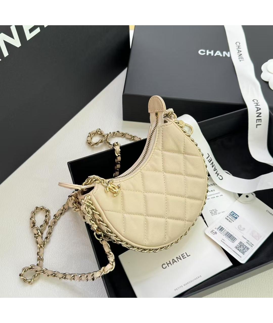 CHANEL Бежевая кожаная сумка через плечо, фото 2