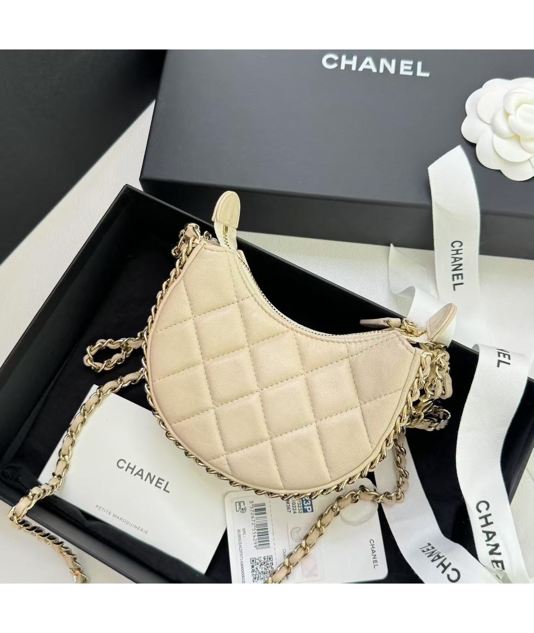 CHANEL Бежевая кожаная сумка через плечо, фото 5
