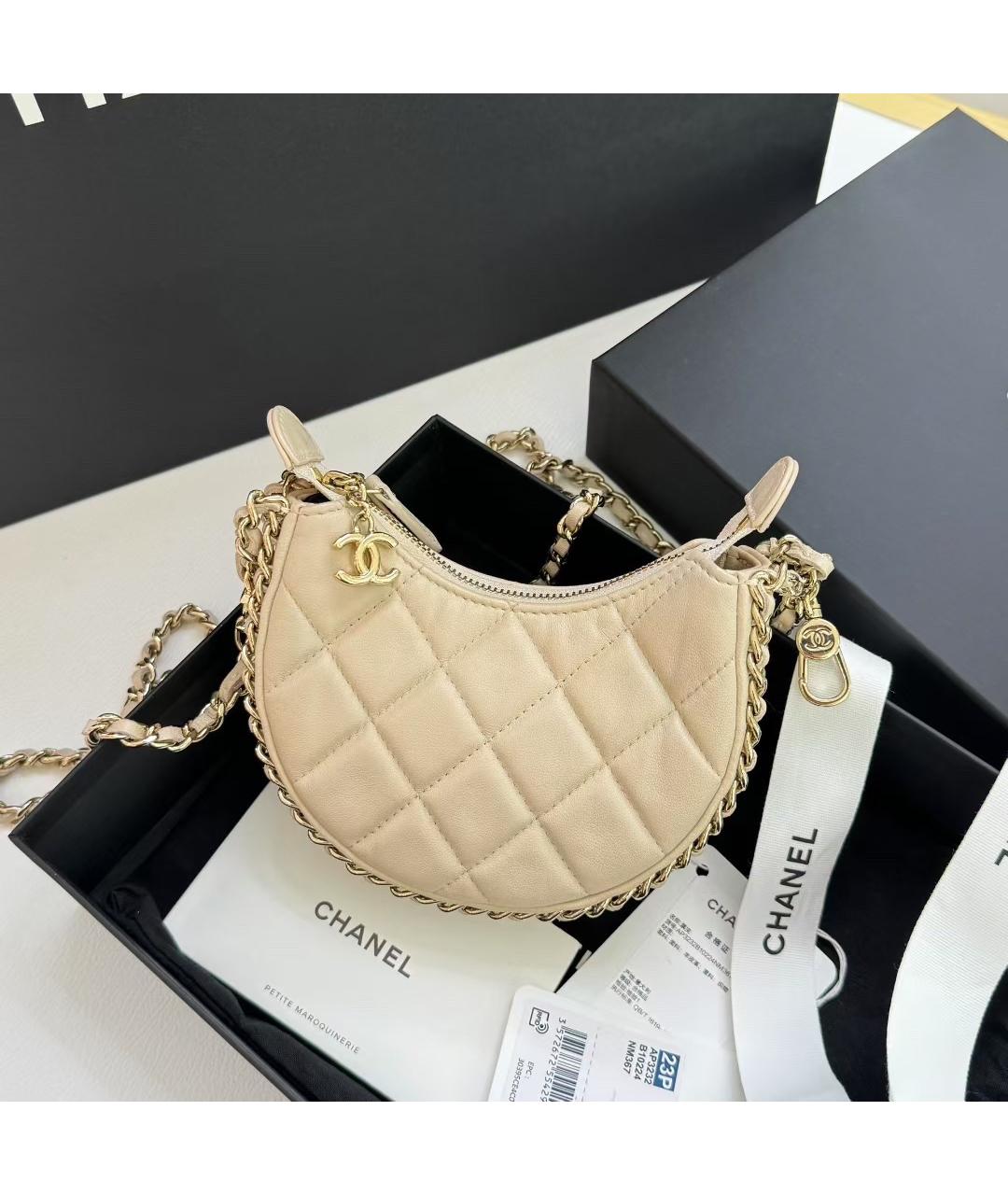 CHANEL Бежевая кожаная сумка через плечо, фото 9