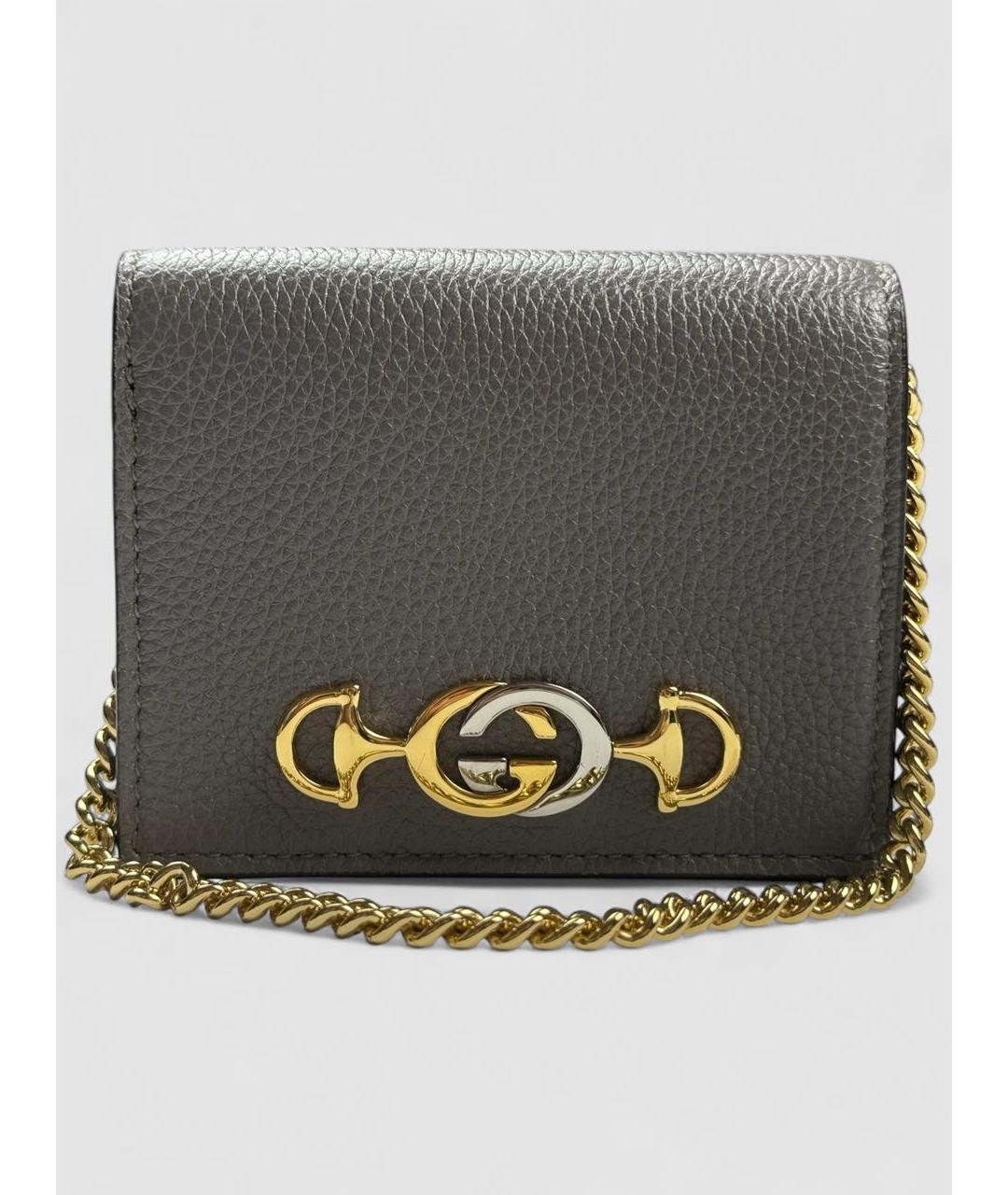 GUCCI Серый кожаный кошелек, фото 6