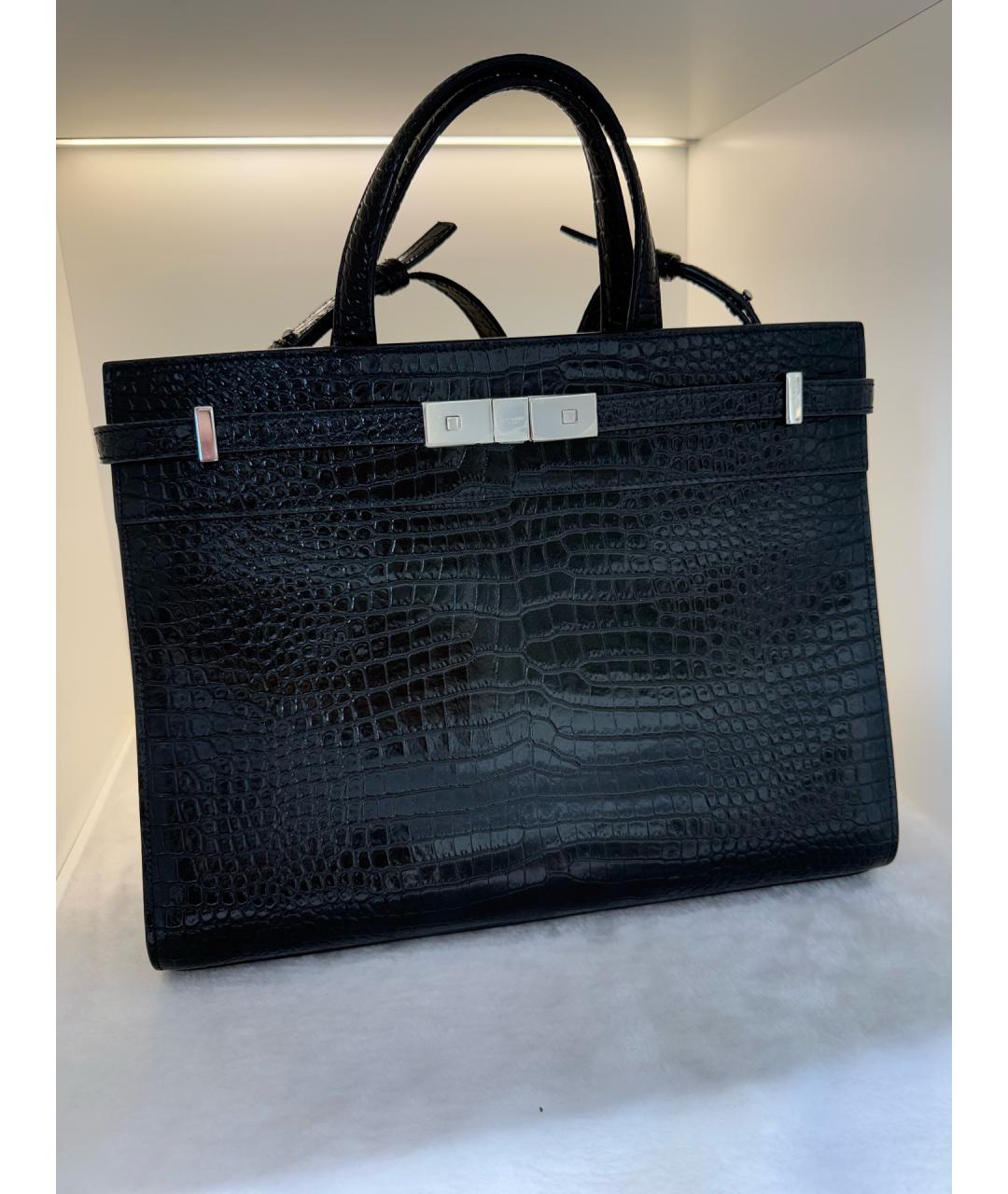 SAINT LAURENT Черная кожаная сумка с короткими ручками, фото 2