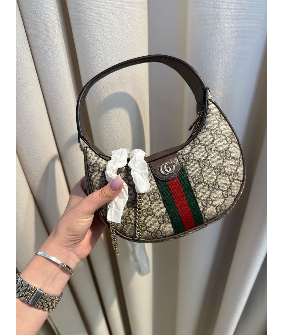 GUCCI Коричневая тканевая сумка с короткими ручками, фото 4
