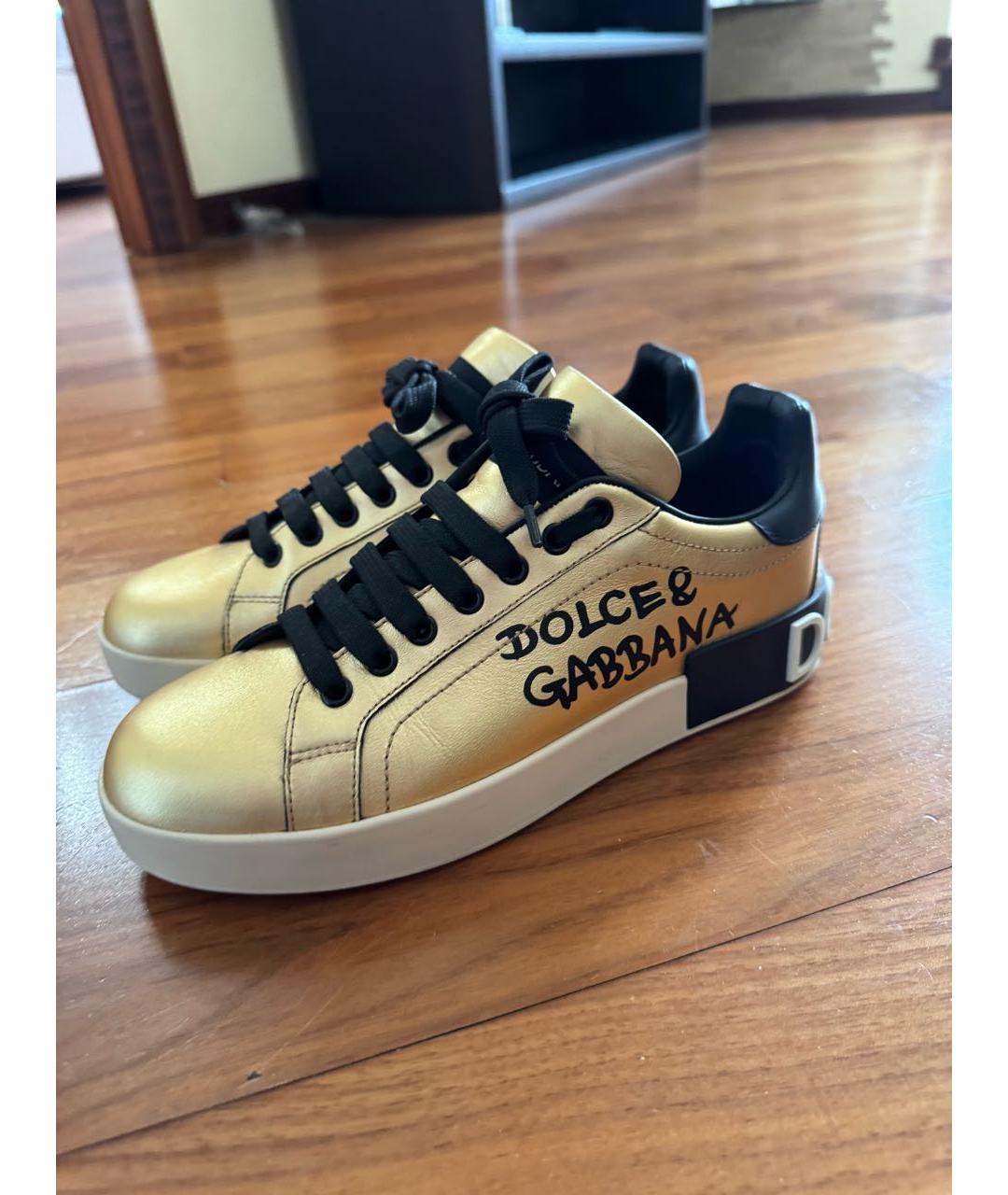 DOLCE&GABBANA Золотые кожаные кроссовки, фото 3