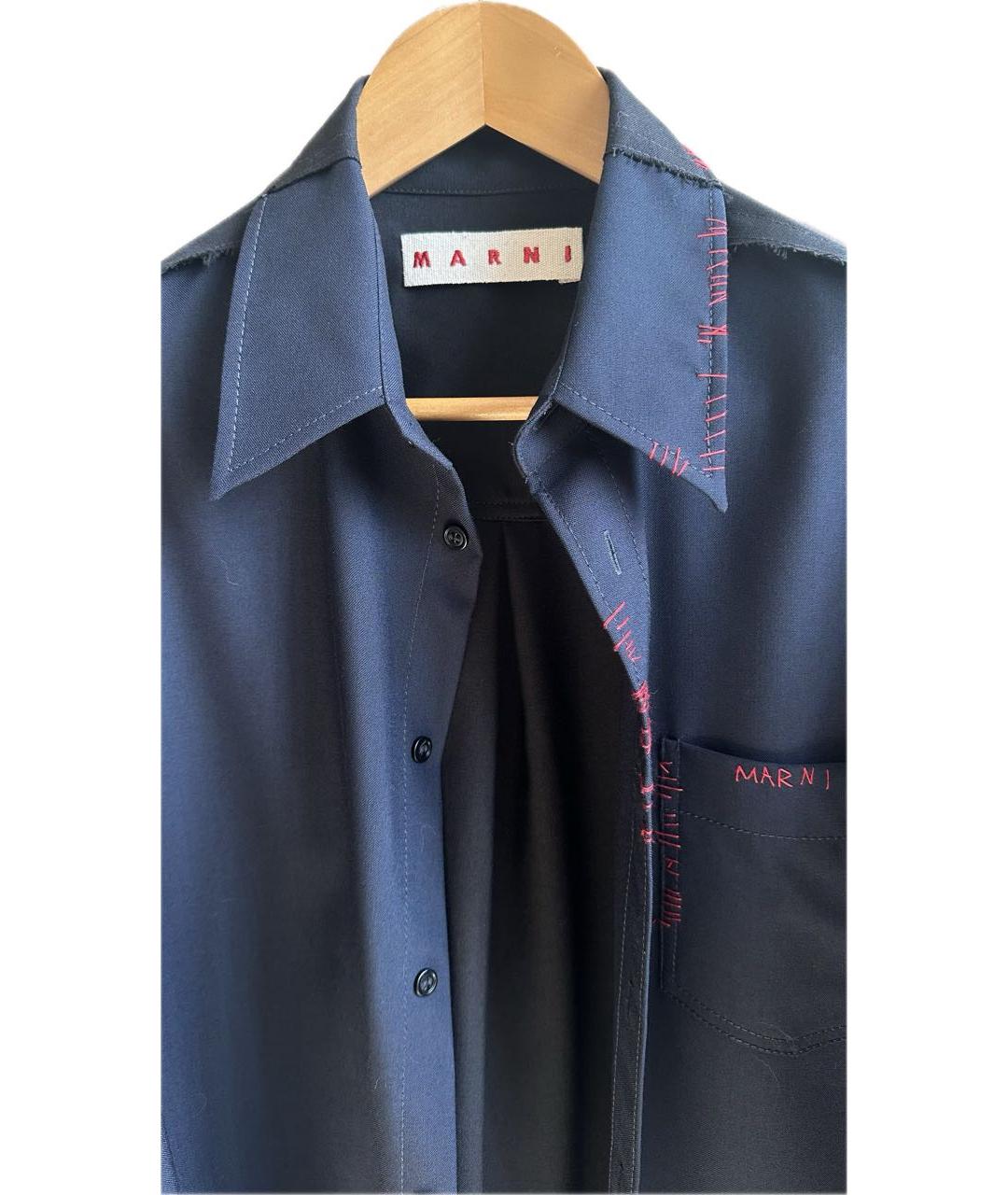 MARNI Темно-синяя шерстяная кэжуал рубашка, фото 3