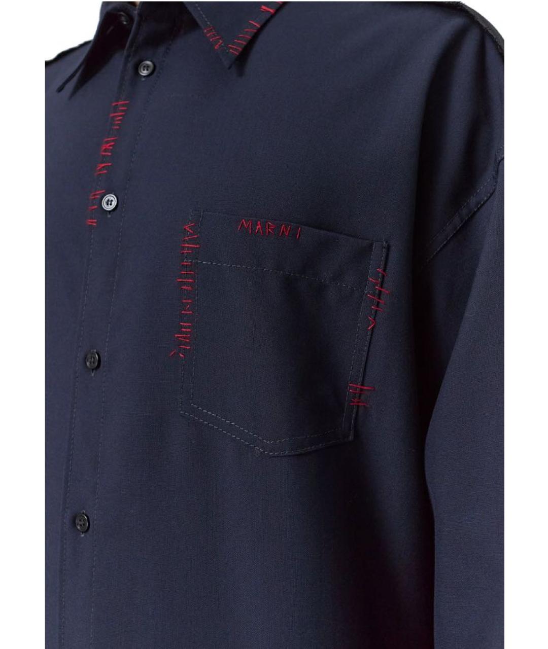 MARNI Темно-синяя шерстяная кэжуал рубашка, фото 4