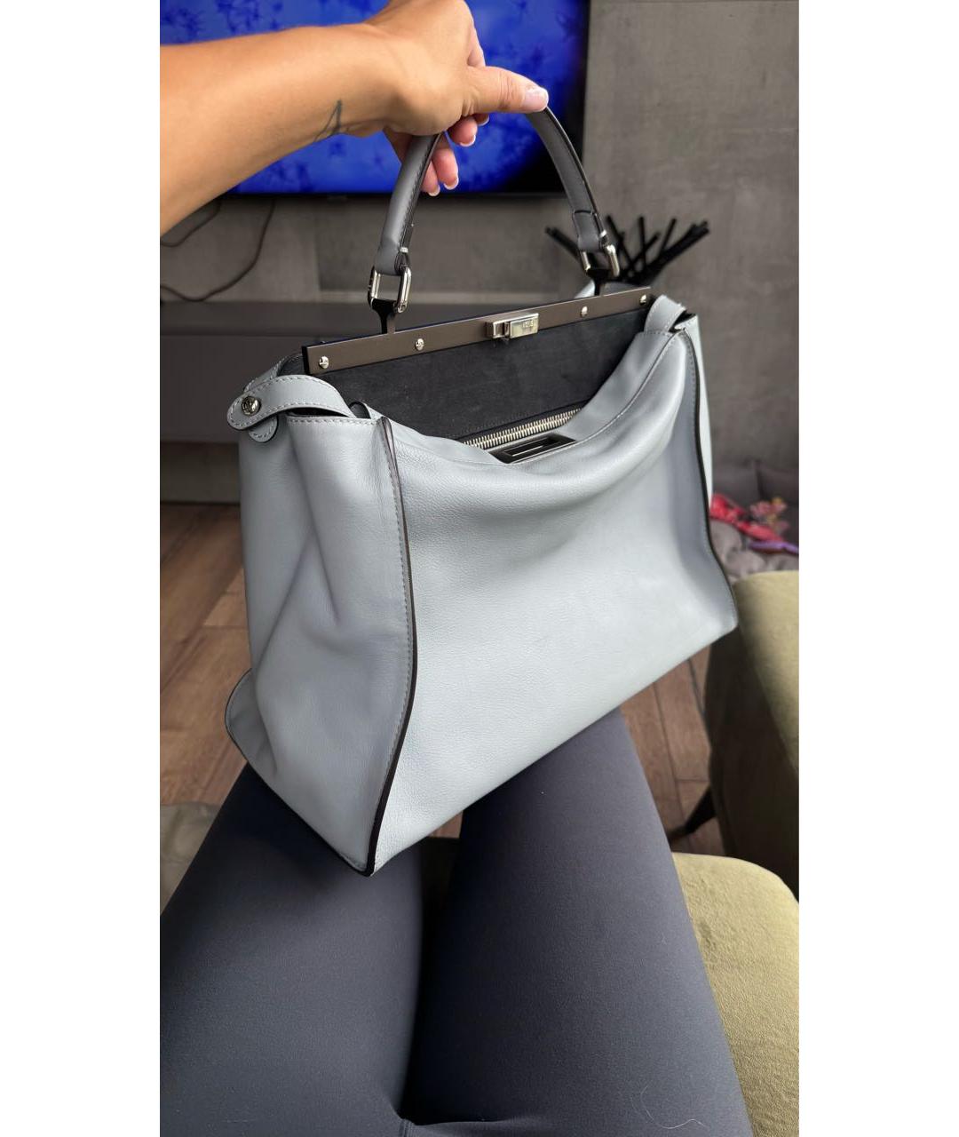 FENDI Серая кожаная сумка тоут, фото 6