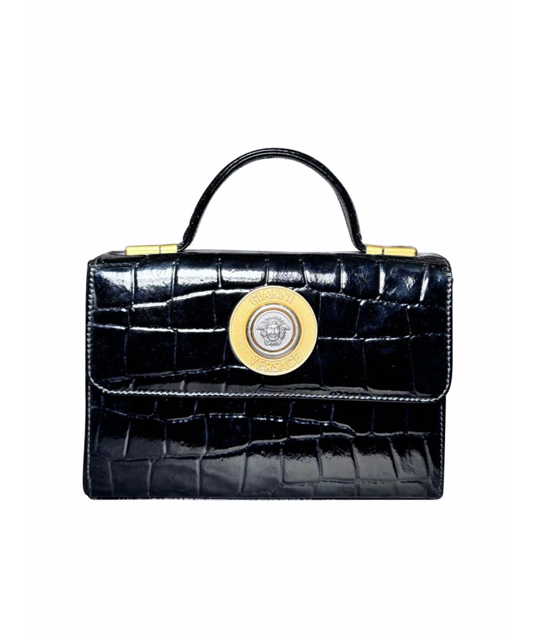 VERSACE Черная сумка с короткими ручками из лакированной кожи, фото 1