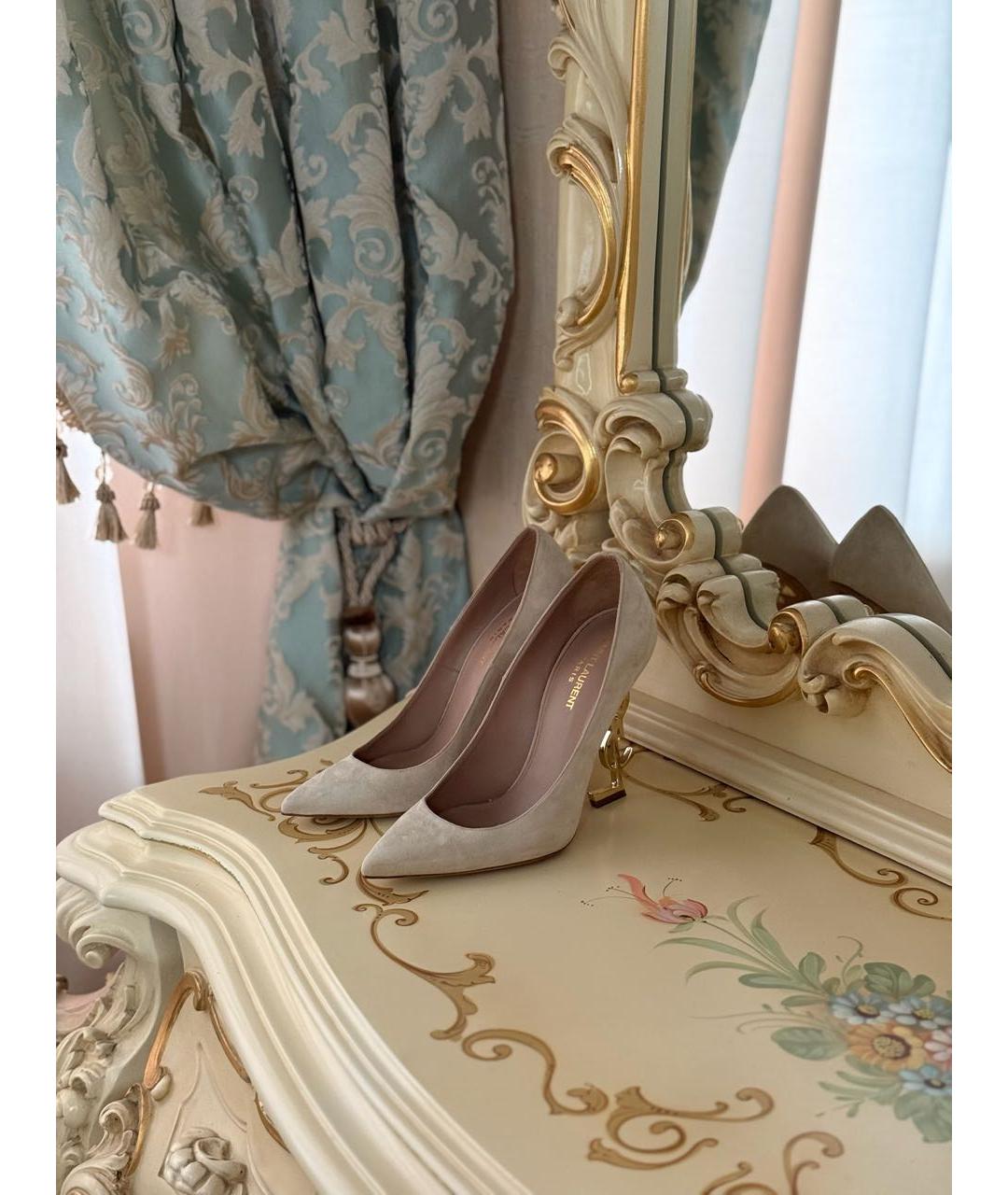 SAINT LAURENT Бежевые замшевые туфли, фото 4