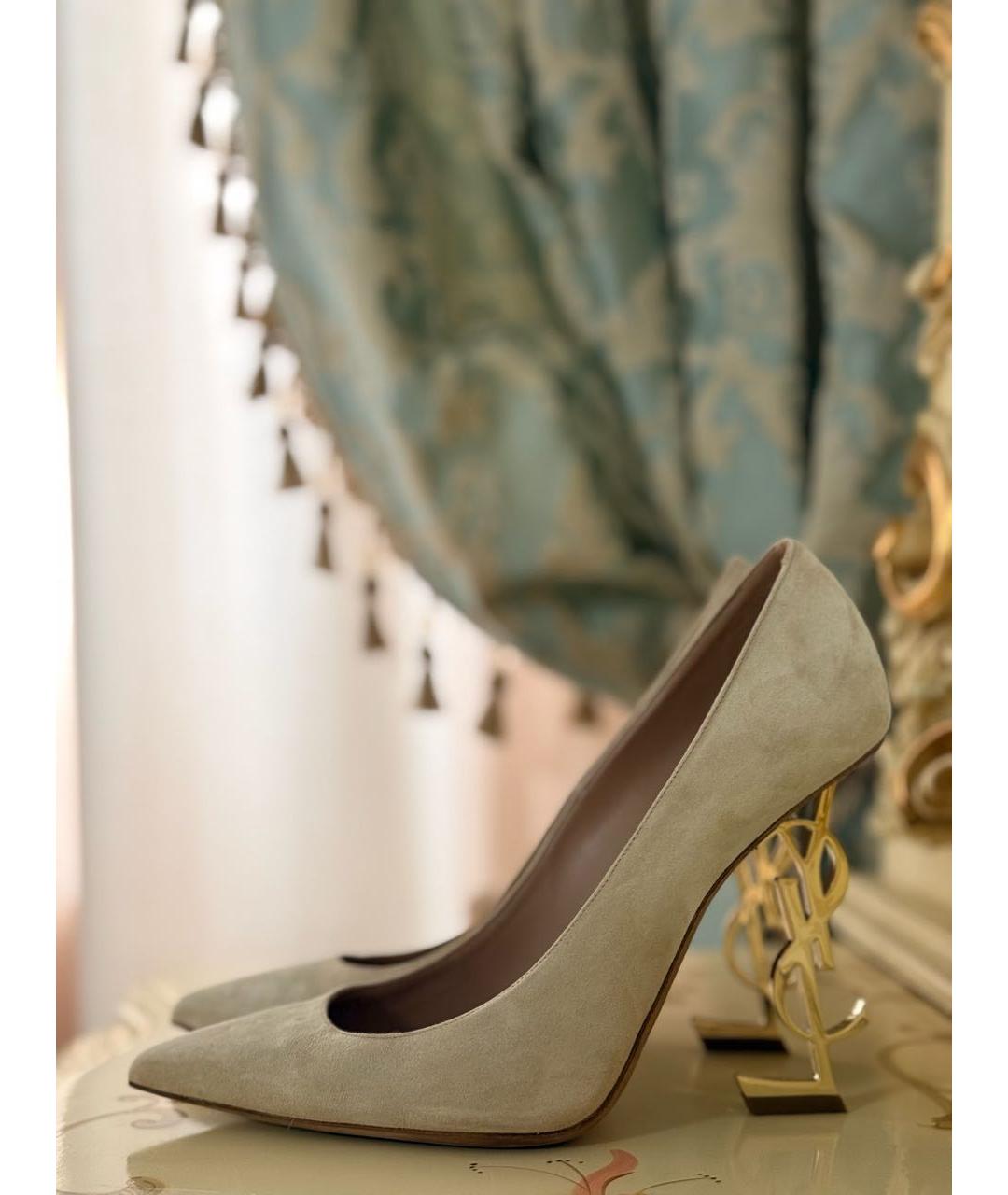 SAINT LAURENT Бежевые замшевые туфли, фото 6