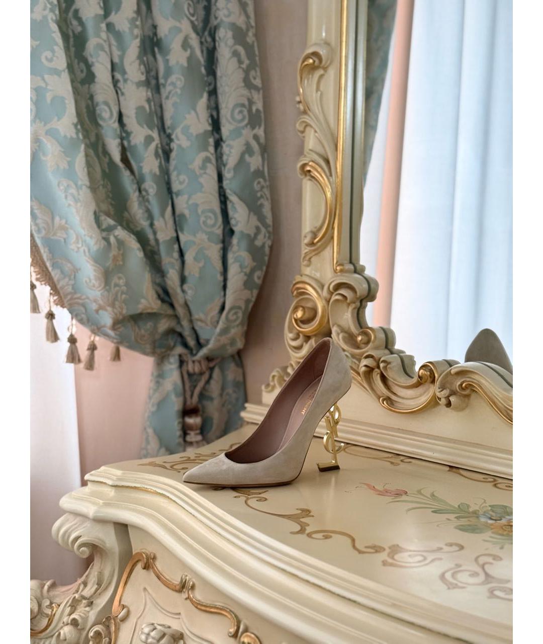 SAINT LAURENT Бежевые замшевые туфли, фото 8