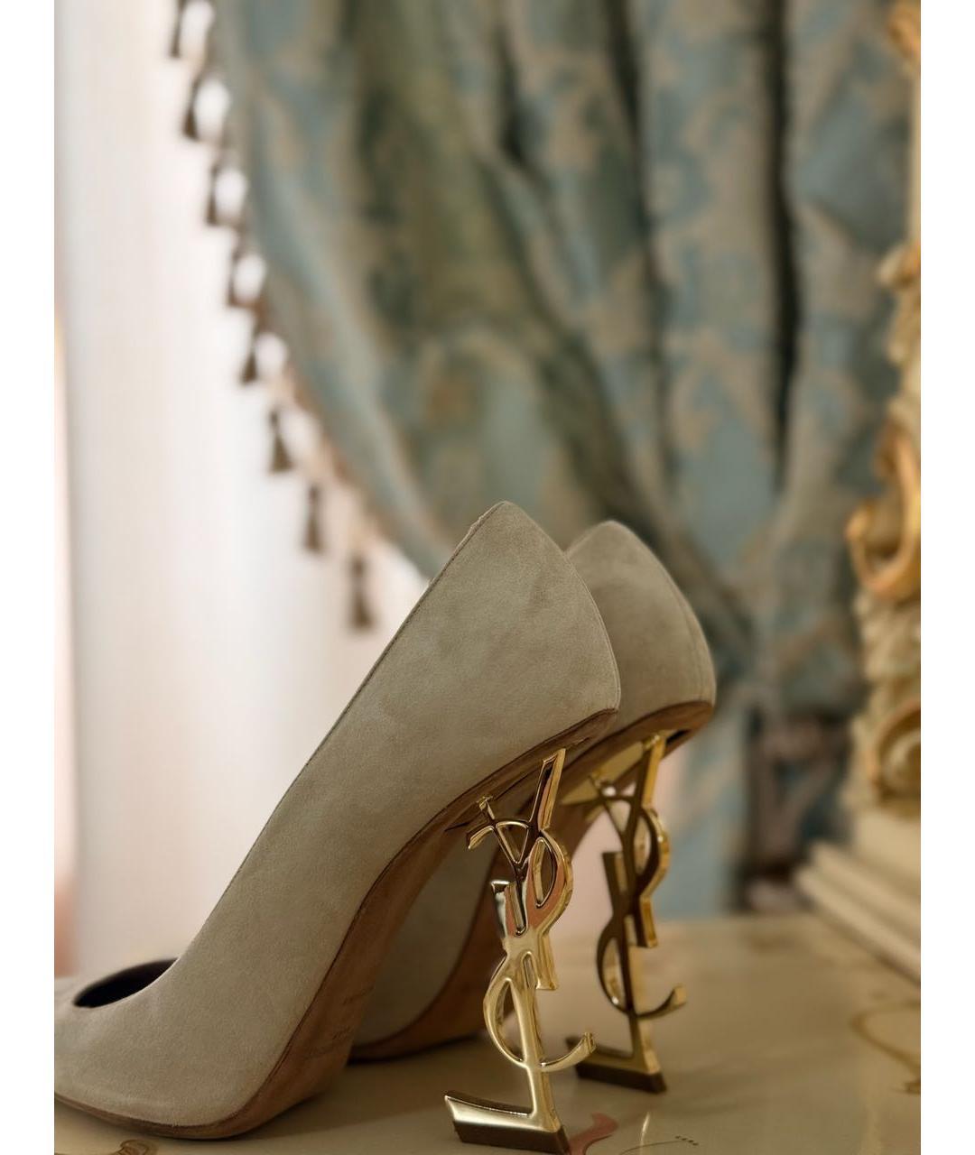 SAINT LAURENT Бежевые замшевые туфли, фото 7