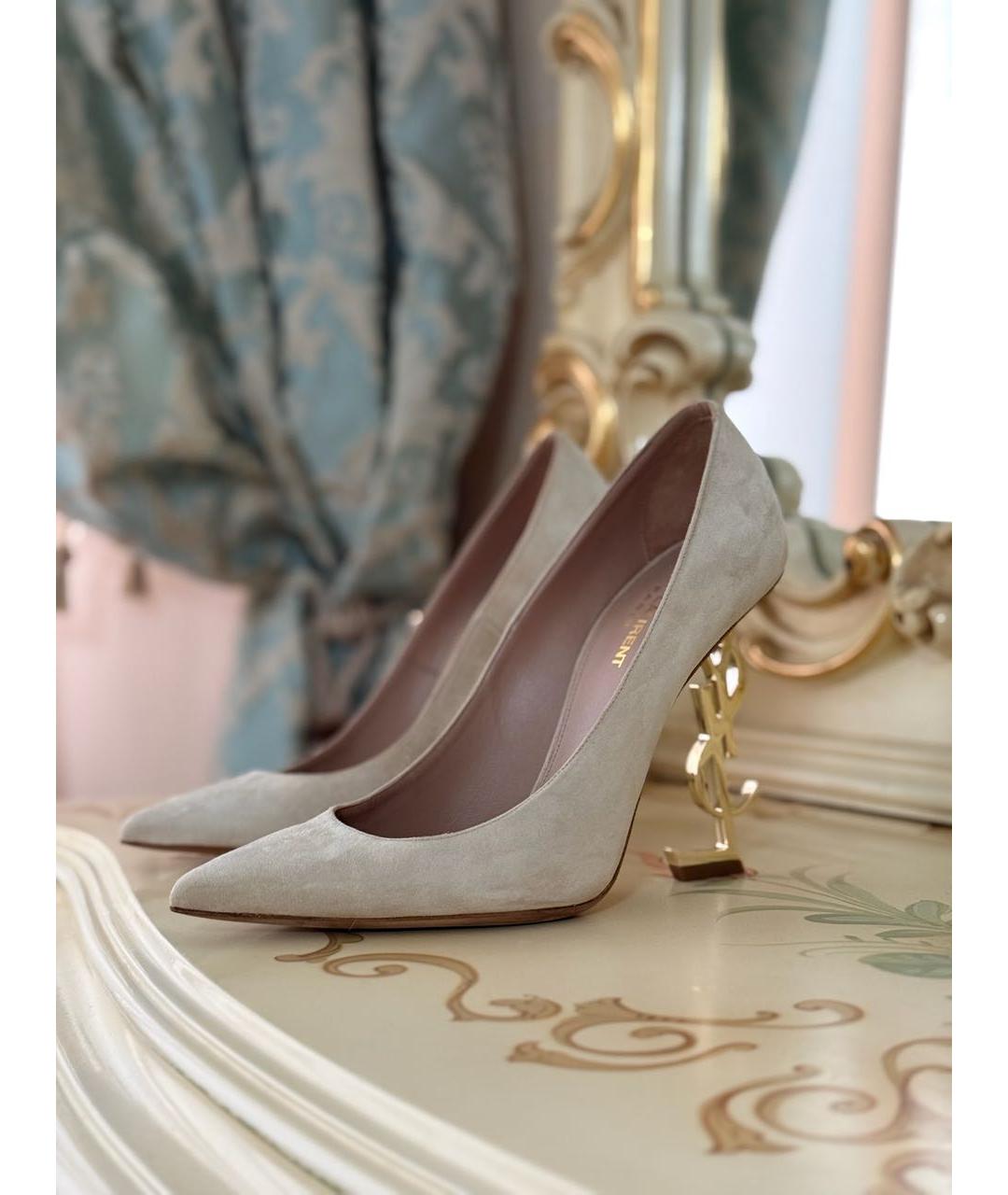 SAINT LAURENT Бежевые замшевые туфли, фото 3