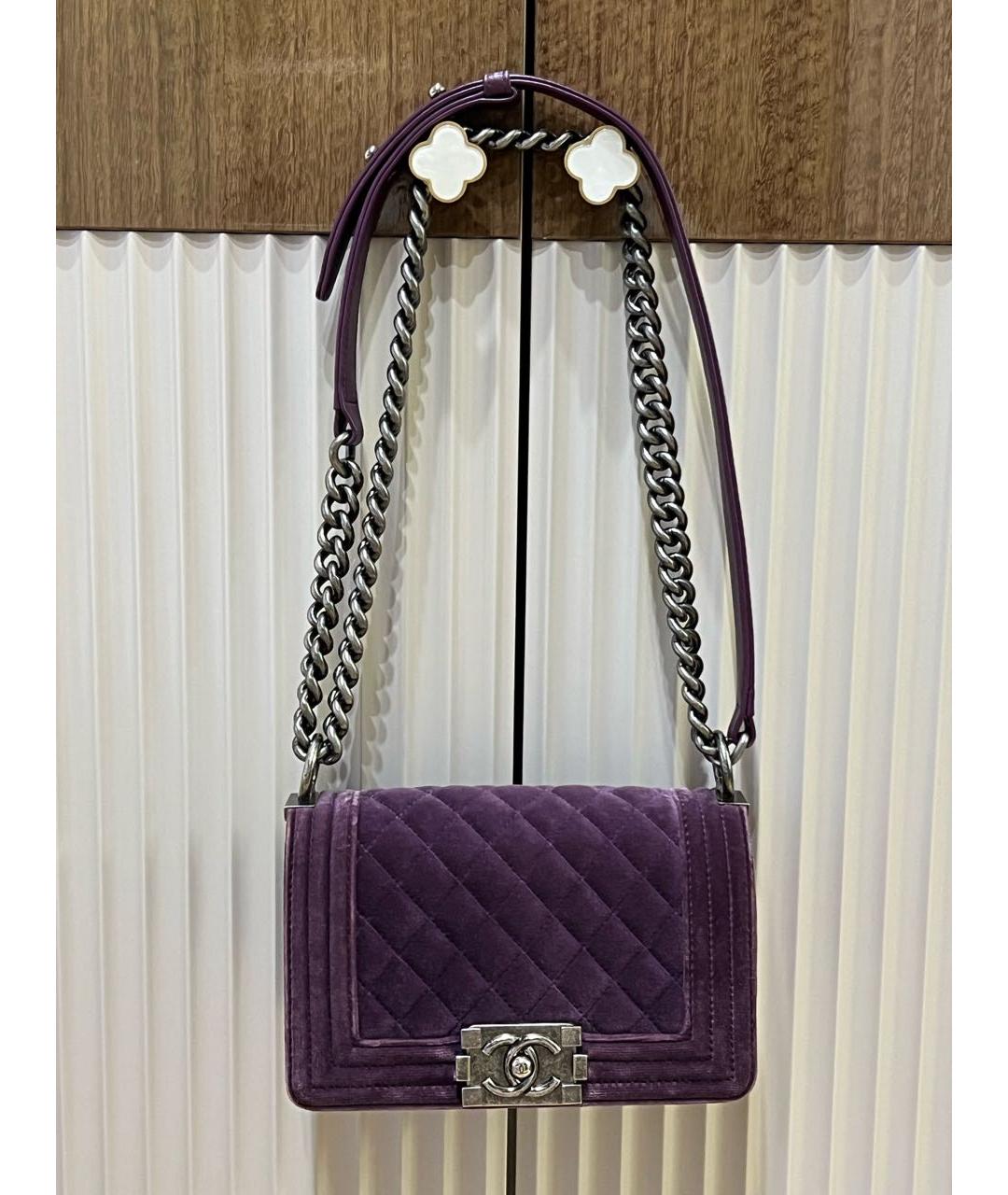 CHANEL Фиолетовая бархатная сумка с короткими ручками, фото 6