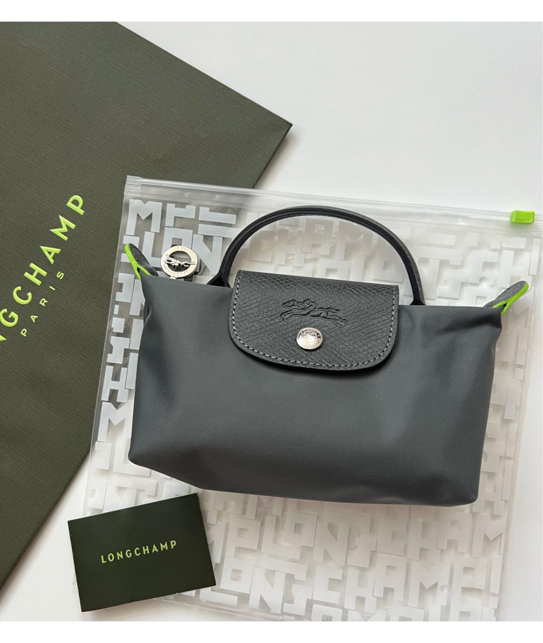 LONGCHAMP Серая тканевая сумка с короткими ручками, фото 6