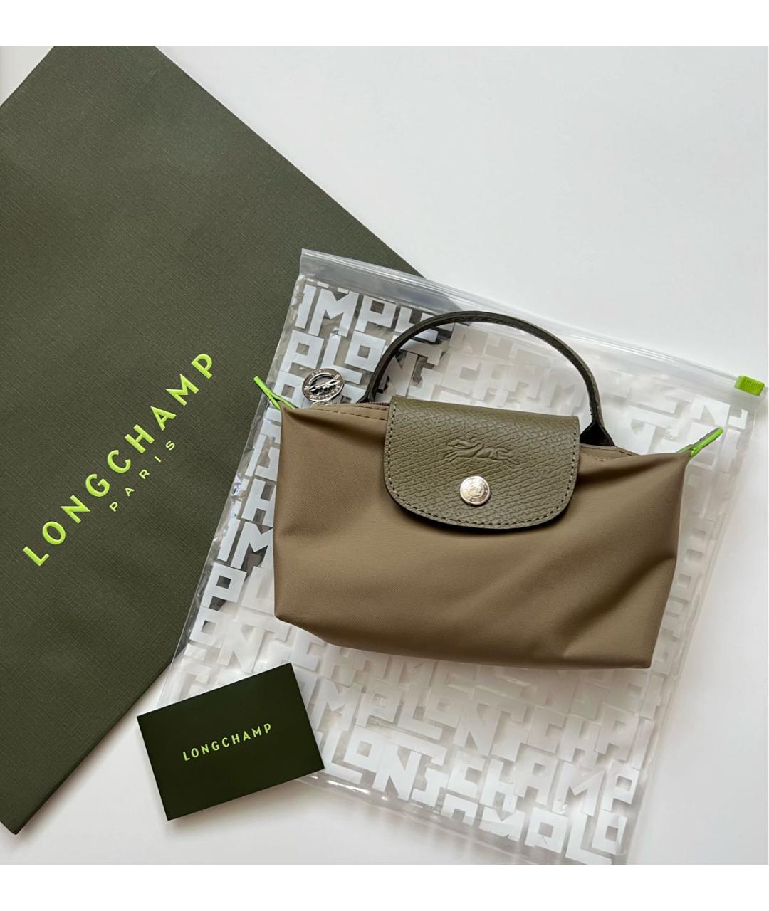 LONGCHAMP Хаки кожаная сумка с короткими ручками, фото 6