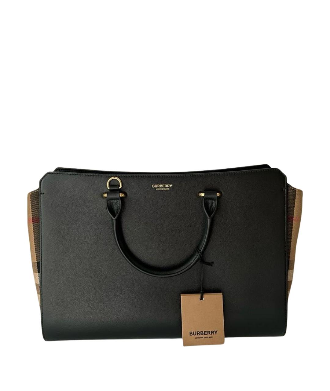 BURBERRY Черная кожаная сумка тоут, фото 1