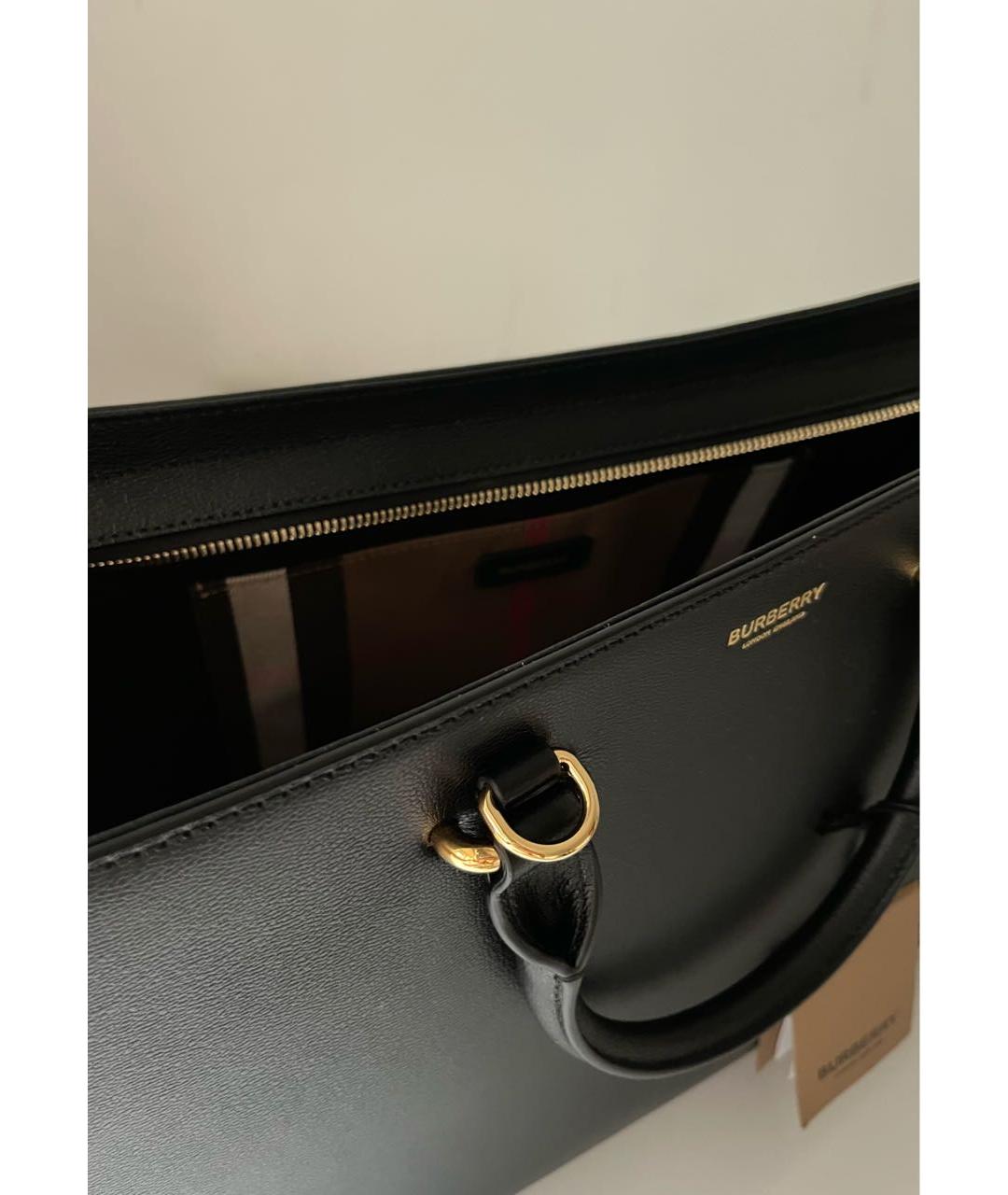 BURBERRY Черная кожаная сумка тоут, фото 4