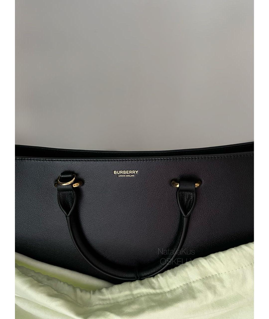 BURBERRY Черная кожаная сумка тоут, фото 7