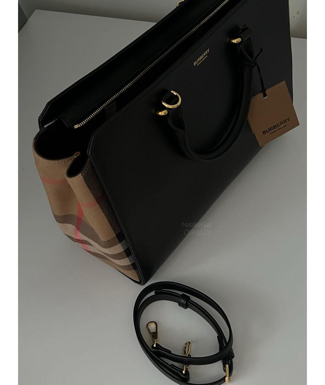 BURBERRY Черная кожаная сумка тоут, фото 6