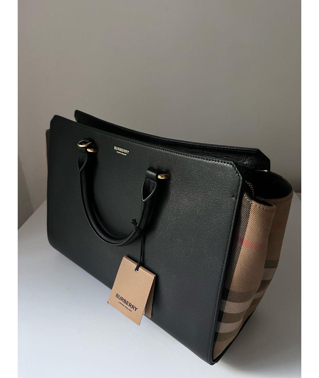 BURBERRY Черная кожаная сумка тоут, фото 2