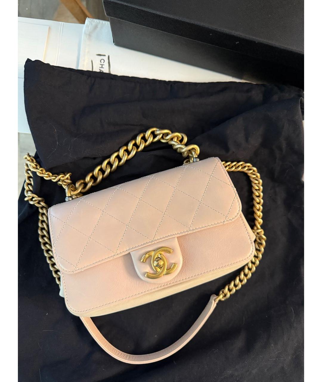 CHANEL Бежевая кожаная сумка через плечо, фото 5