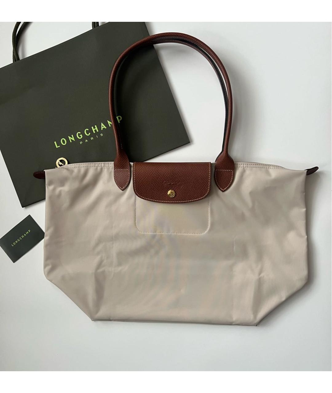 LONGCHAMP Бежевая кожаная сумка тоут, фото 6