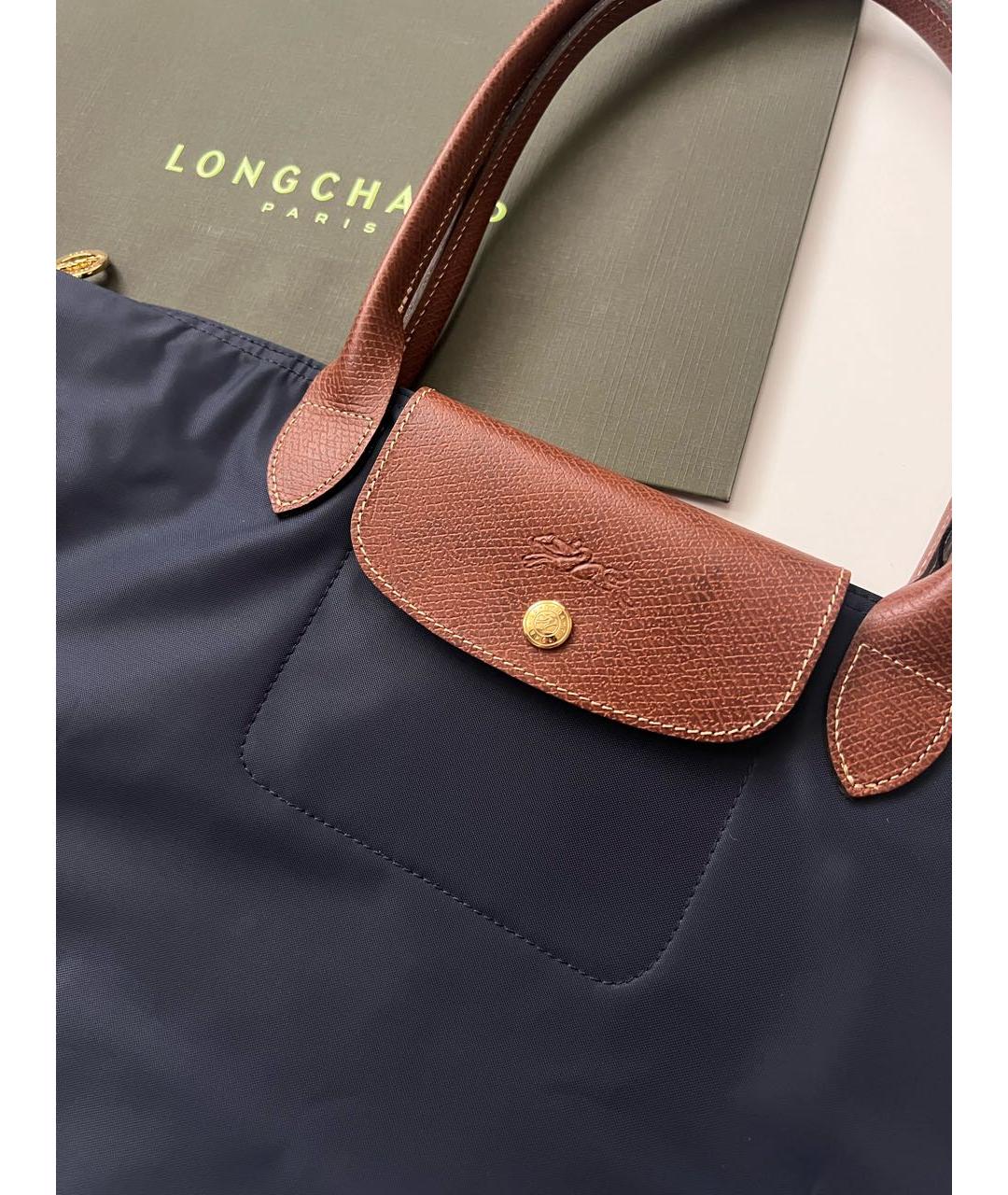 LONGCHAMP Темно-синяя кожаная сумка тоут, фото 7