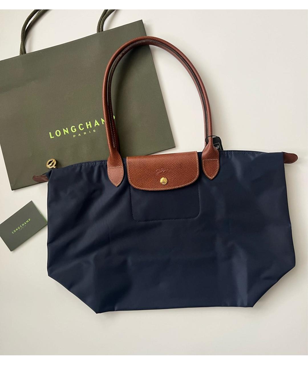 LONGCHAMP Темно-синяя кожаная сумка тоут, фото 6