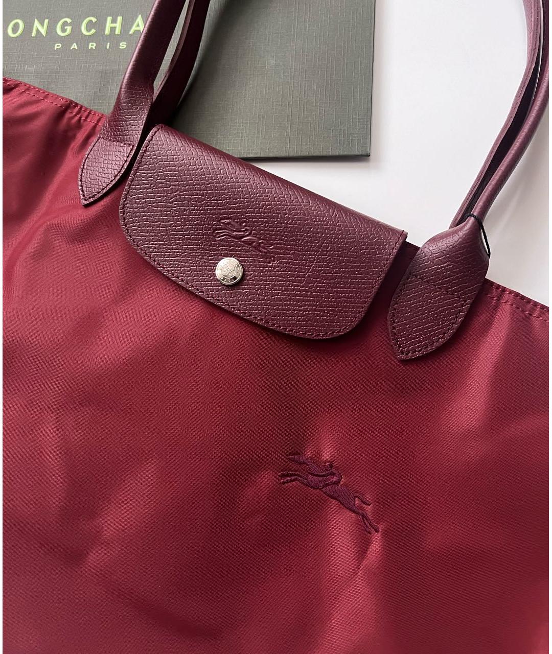 LONGCHAMP Бордовая кожаная сумка тоут, фото 7
