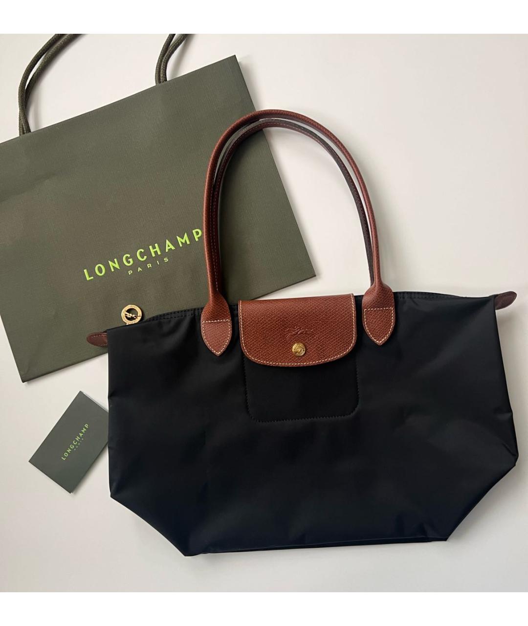 LONGCHAMP Черная кожаная сумка тоут, фото 6