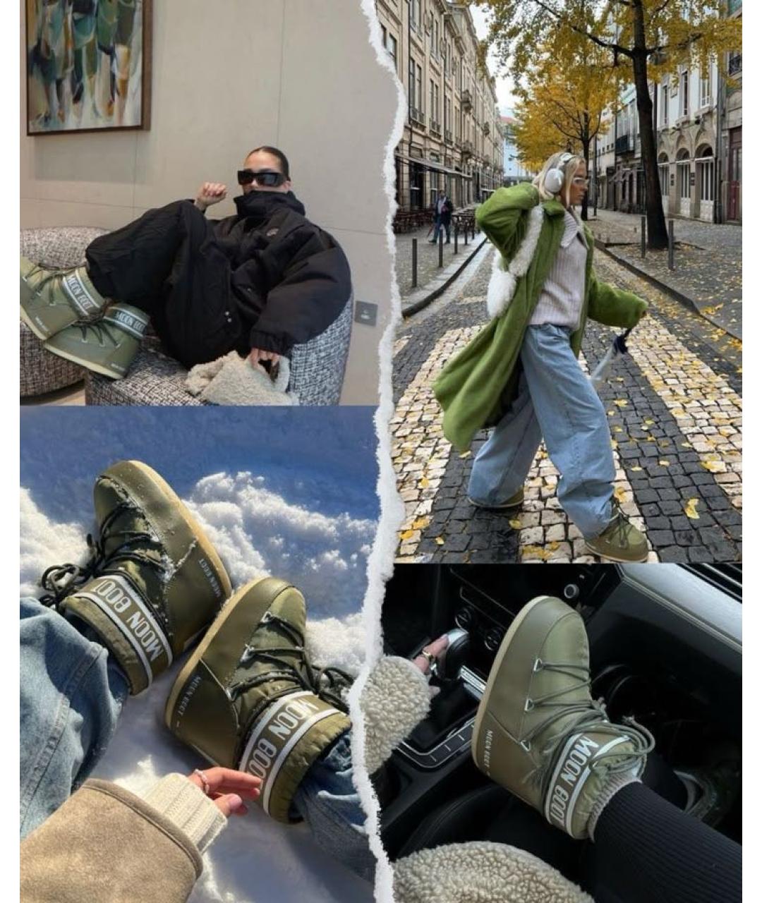 MOON BOOT Хаки текстильные ботинки, фото 4