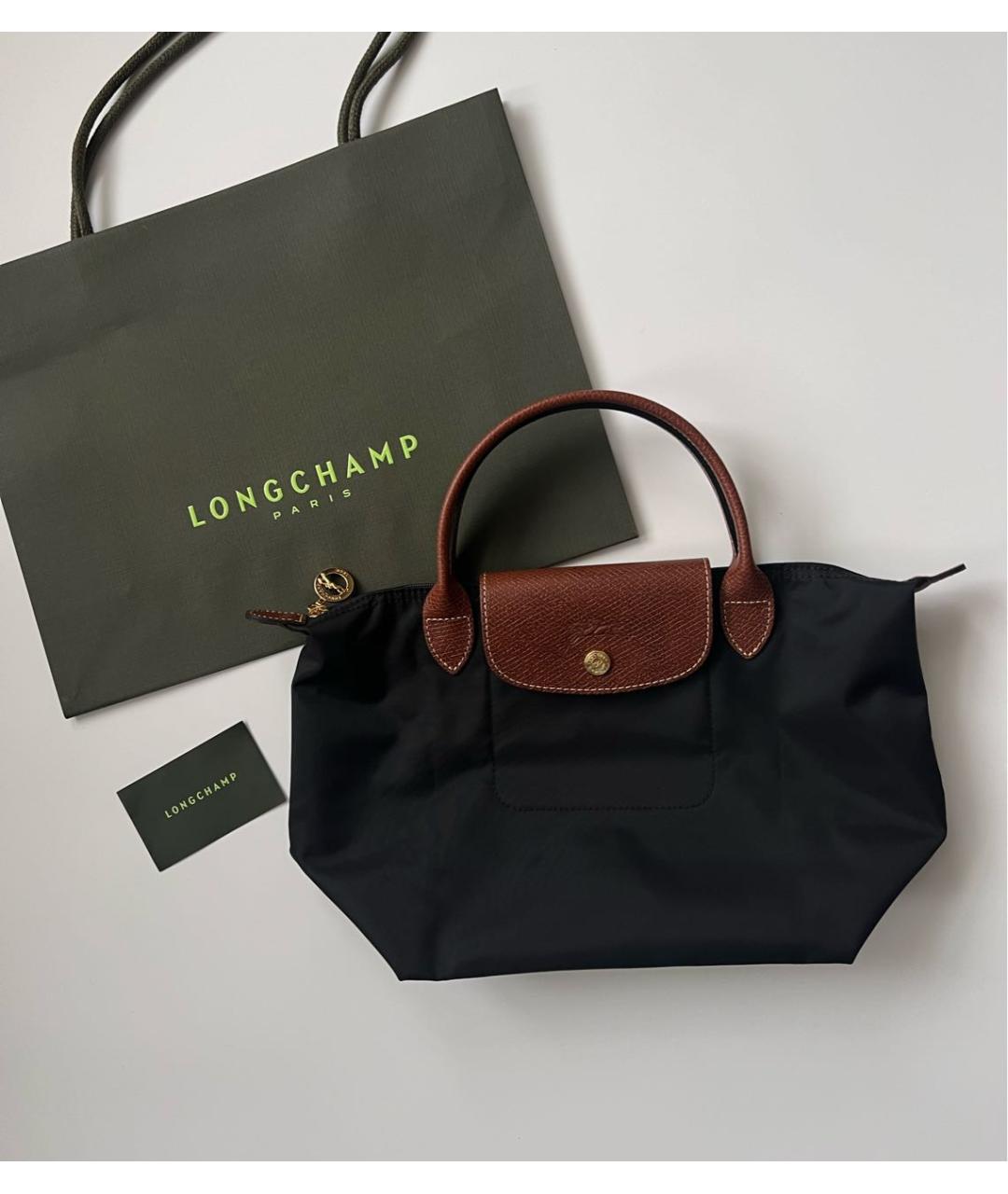 LONGCHAMP Черная кожаная сумка с короткими ручками, фото 6