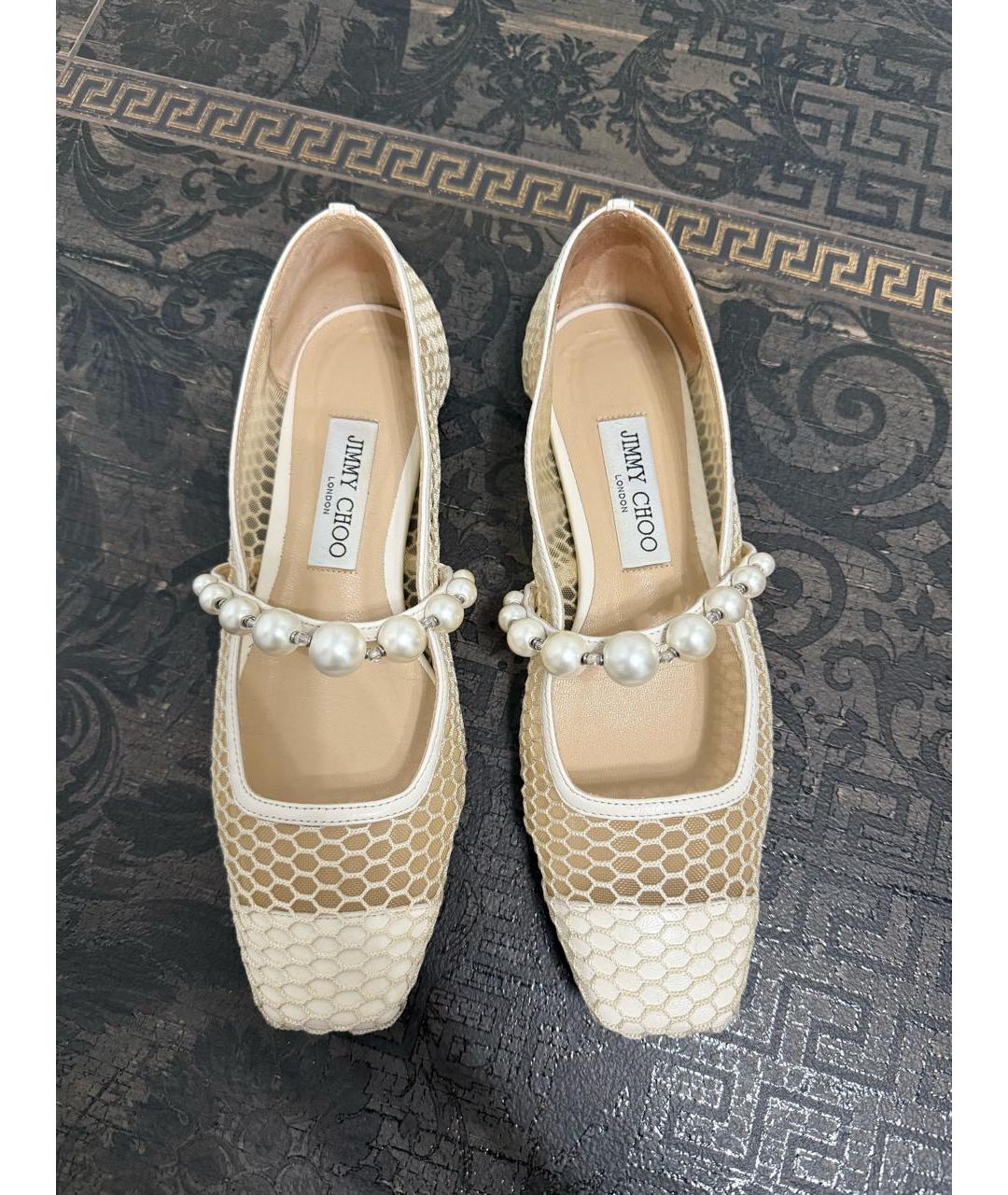 JIMMY CHOO Бежевые текстильные балетки, фото 2