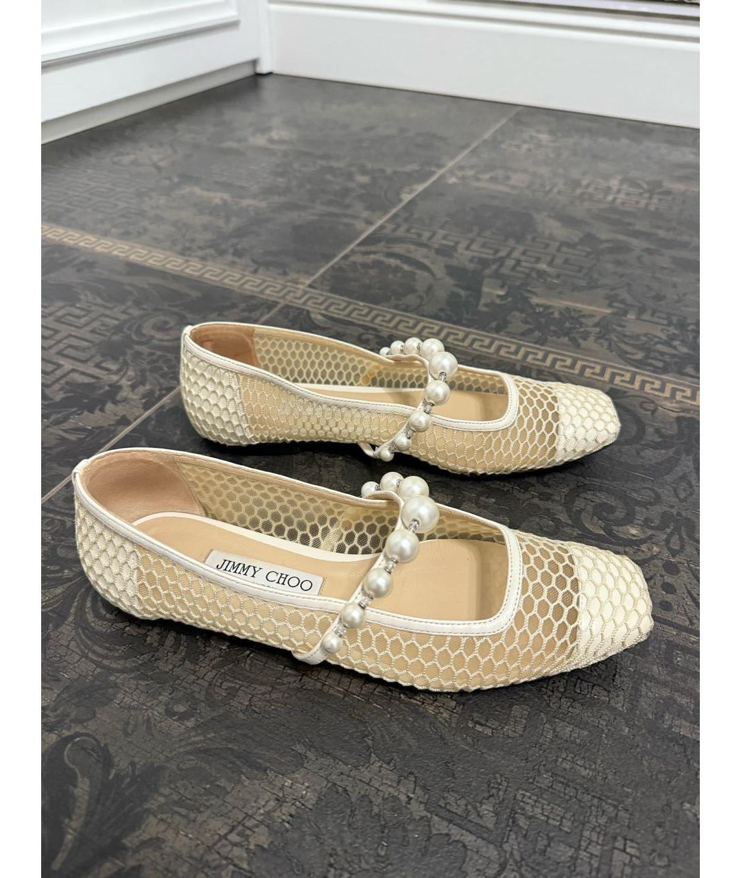 JIMMY CHOO Бежевые текстильные балетки, фото 6