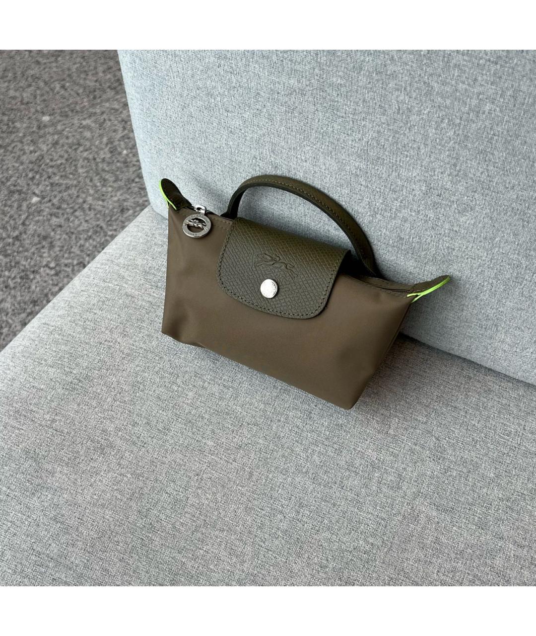 LONGCHAMP Хаки кожаная сумка с короткими ручками, фото 6