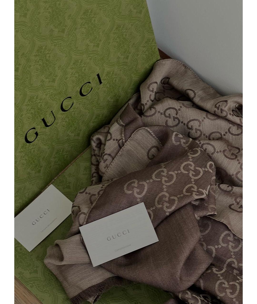 GUCCI Коричневый шелковый шарф, фото 5