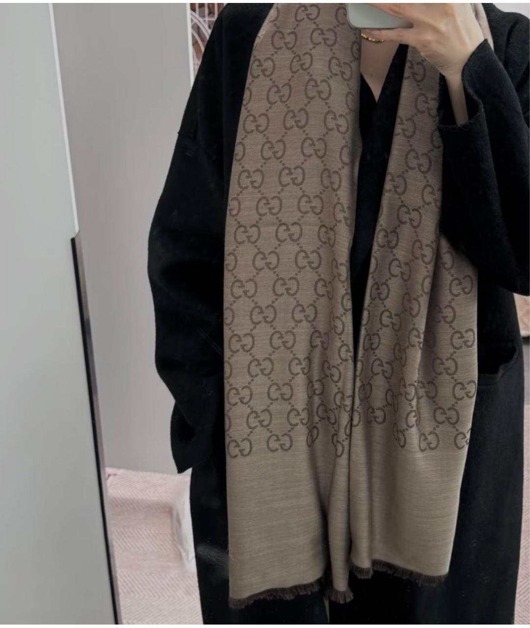 GUCCI Коричневый шелковый шарф, фото 2