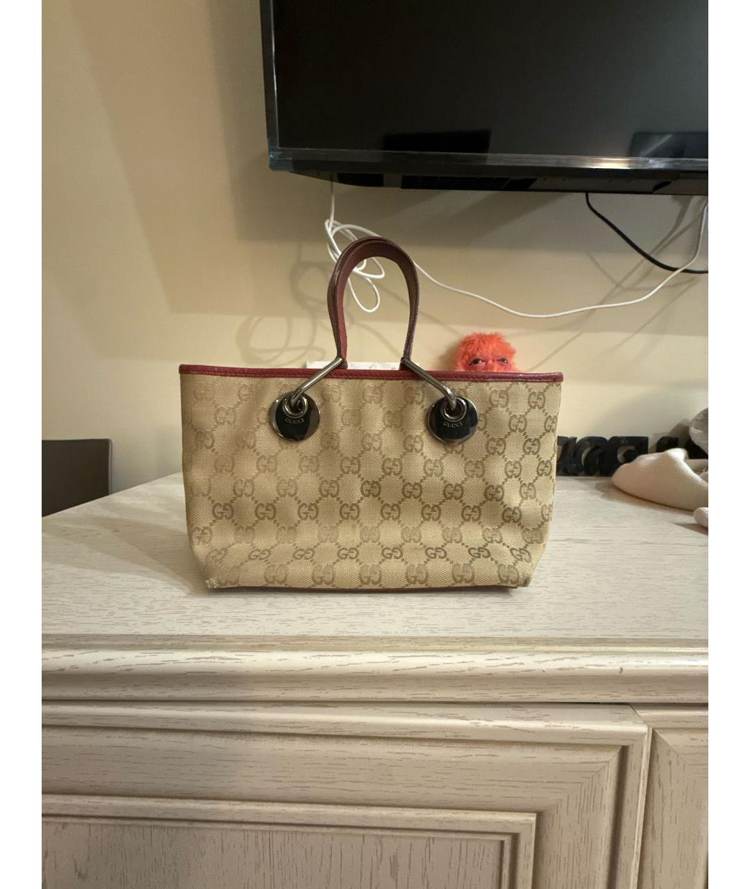 GUCCI Бежевая тканевая сумка с короткими ручками, фото 5