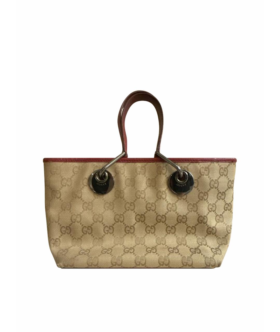 GUCCI Бежевая тканевая сумка с короткими ручками, фото 1