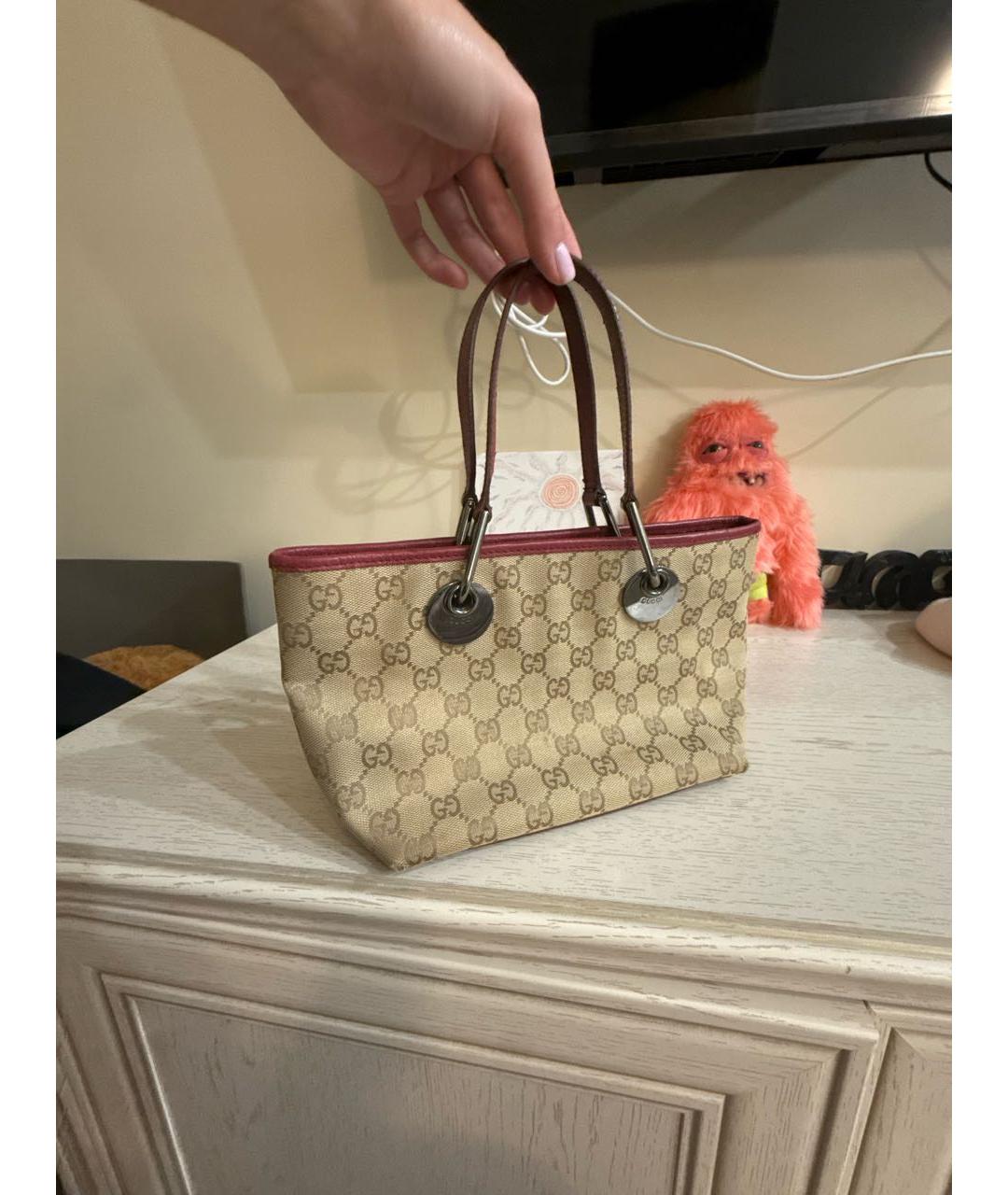 GUCCI Бежевая тканевая сумка с короткими ручками, фото 2