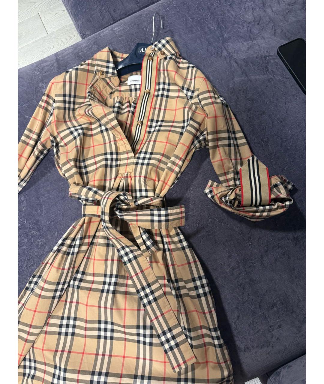 BURBERRY Бежевое хлопковое повседневное платье, фото 2
