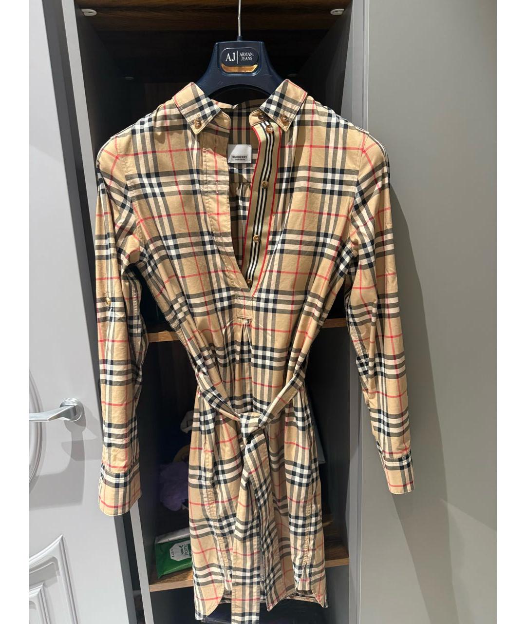 BURBERRY Бежевое хлопковое повседневное платье, фото 5