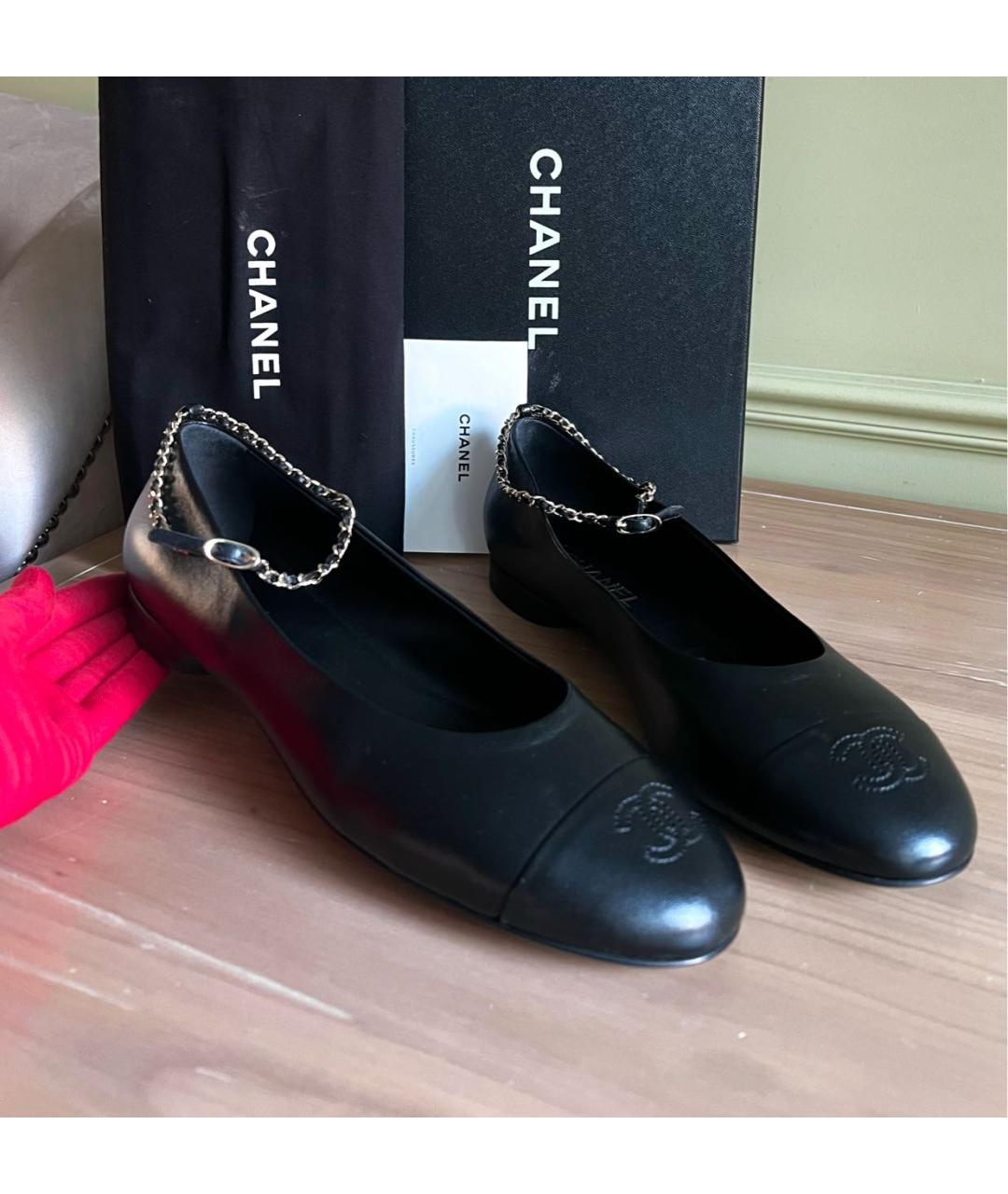 CHANEL Черные кожаные балетки, фото 9