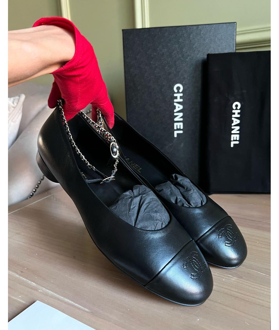 CHANEL Черные кожаные балетки, фото 7