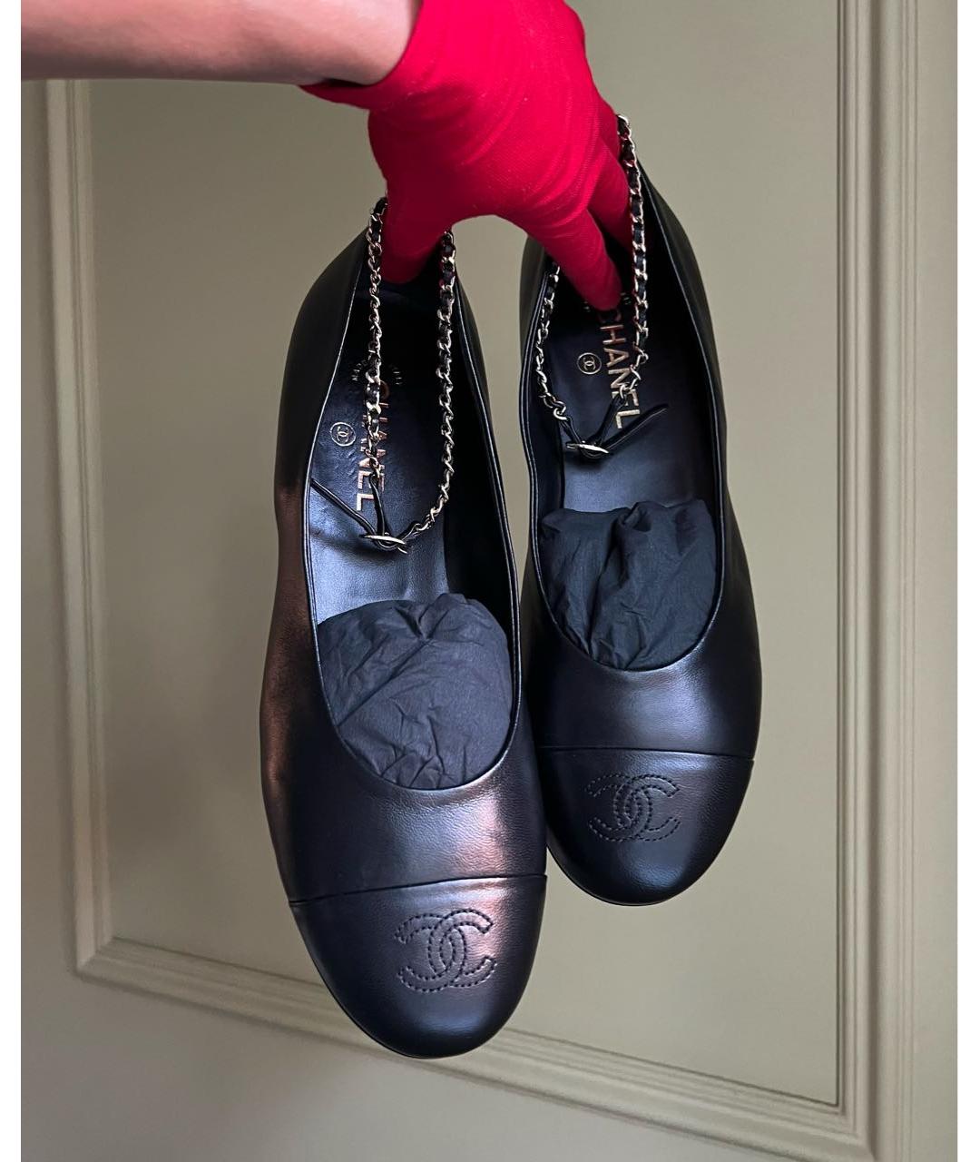 CHANEL Черные кожаные балетки, фото 8